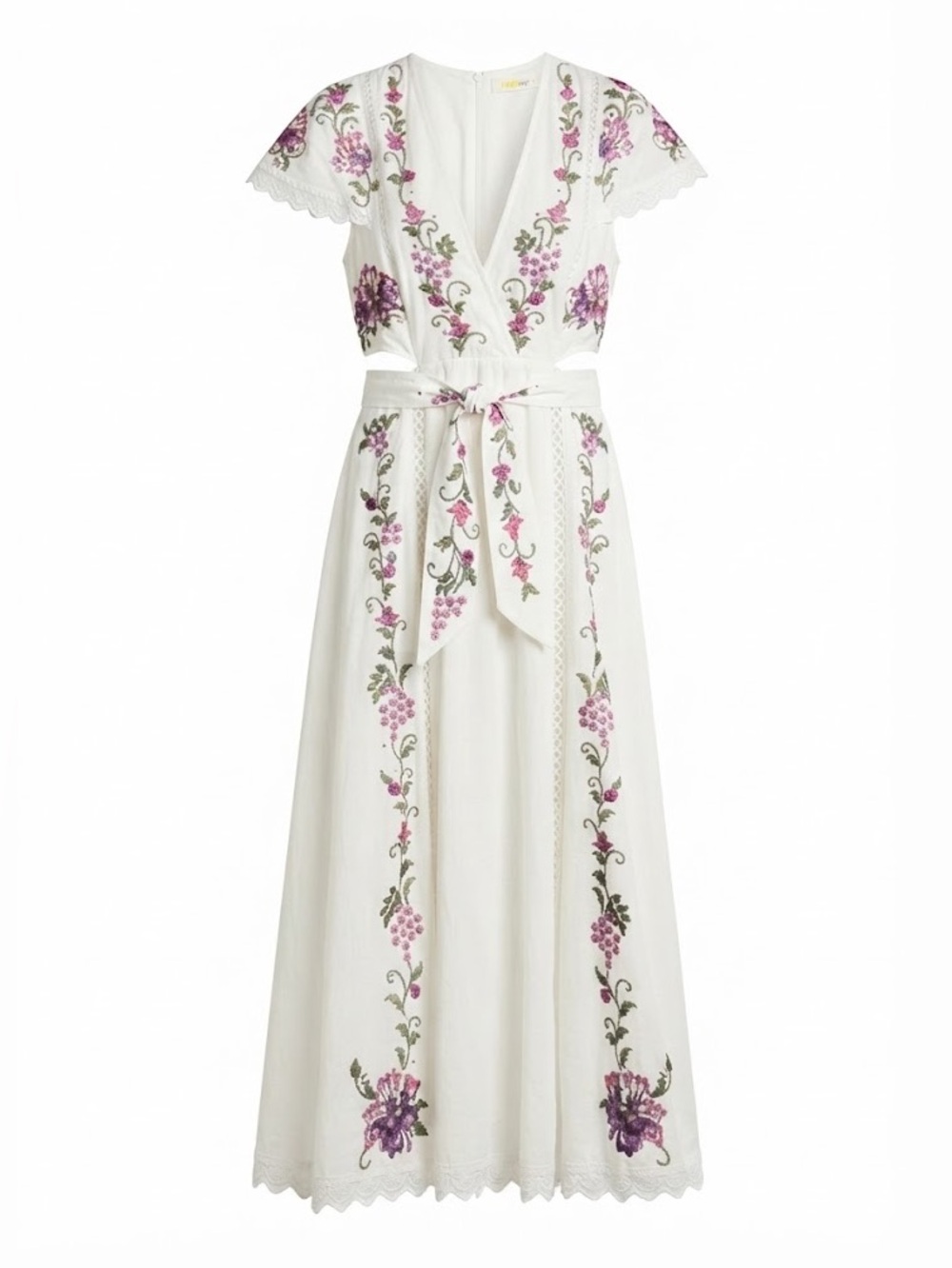 FARM Rio Brazil Handmade White Purple Floral Poetry Maxi Dress Size (P = Small)